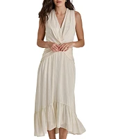 DKNY by Donna Karan V-Neck Twist Front Metallic Chiffon Midi Dress