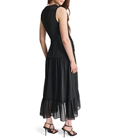 DKNY by Donna Karan V-Neck Twist Front Metallic Chiffon Midi Dress