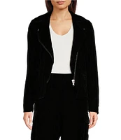 DKNY by Donna Karan Velvet Long Sleeve Zip Up Moto Jacket