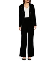 DKNY by Donna Karan Velvet Long Sleeve Zip Up Moto Jacket