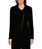 DKNY by Donna Karan Velvet Long Sleeve Zip Up Moto Jacket