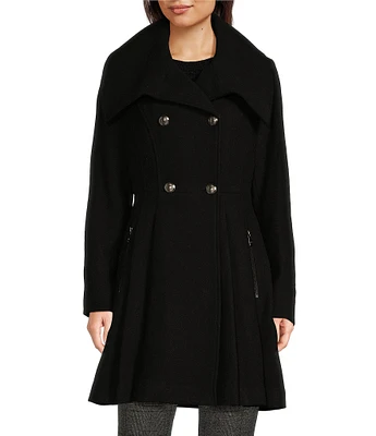 DKNY by Donna Karan Wool Double Breasted Skirted Walker Coat