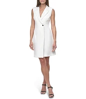 DKNY by Donna Karan Woven Notch Lapel Collar Neck Sleeveless A-Line Mini Blazer Dress