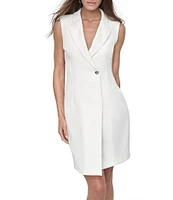 DKNY by Donna Karan Woven Notch Lapel Collar Neck Sleeveless A-Line Mini Blazer Dress