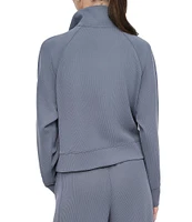 DKNY by Donna Karen Sport Highline Ribbed Mock Neck Half Zip Long Sleeve Kanga Pocket Pullover