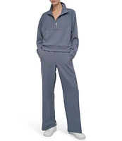 DKNY by Donna Karen Sport Highline Ribbed Mock Neck Half Zip Long Sleeve Kanga Pocket Pullover