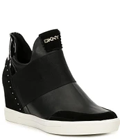 DKNY by Donna Karan Cailin Leather and Suede Wedge Sneakers