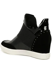 DKNY by Donna Karan Cailin Leather and Suede Wedge Sneakers