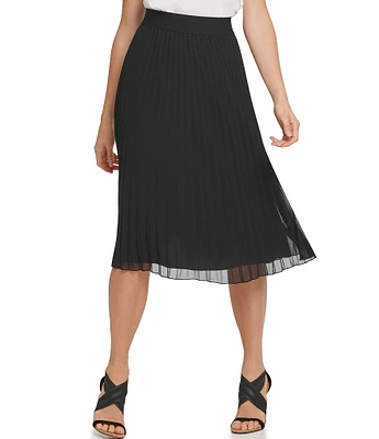 DKNY by Donna Karan Chiffon Pleated Pull-On A-Line Midi Skirt