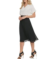 DKNY by Donna Karan Chiffon Pleated Pull-On A-Line Midi Skirt