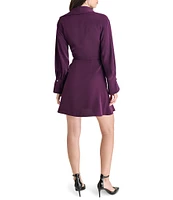 DKNY by Donna Karan Collar Surplice V-Neck Long Sleeve Pull-on Notch Collar Drape Skirt Mini Dress