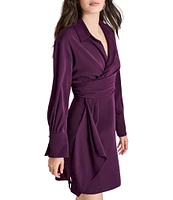 DKNY by Donna Karan Collar Surplice V-Neck Long Sleeve Pull-on Notch Collar Drape Skirt Mini Dress