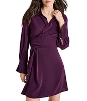 DKNY by Donna Karan Collar Surplice V-Neck Long Sleeve Pull-on Notch Collar Drape Skirt Mini Dress