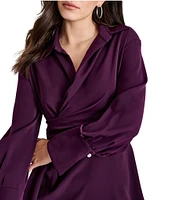 DKNY by Donna Karan Collar Surplice V-Neck Long Sleeve Pull-on Notch Collar Drape Skirt Mini Dress