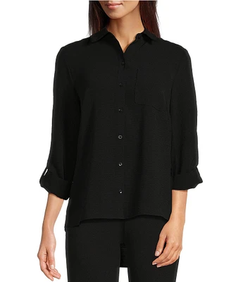 DKNY by Donna Karan Collared Neckline Long Roll Tab Sleeve Button Down Shirt