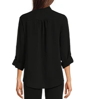 DKNY by Donna Karan Collared Neckline Long Roll Tab Sleeve Button Down Shirt