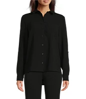 DKNY by Donna Karan Collared Neckline Long Roll Tab Sleeve Button Down Shirt