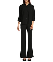 DKNY by Donna Karan Collared Neckline Long Roll Tab Sleeve Button Down Shirt