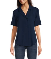 DKNY by Donna Karan Collared Neckline Short Sleeve Button Front Top