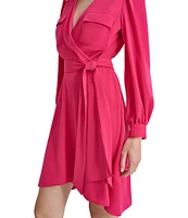 DKNY by Donna Karan Collared Surplice V-Neckl Long Sleeve Dress