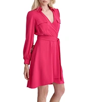 DKNY by Donna Karan Collared Surplice V-Neckl Long Sleeve Dress