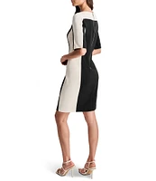 DKNY by Donna Karan Color Block Scuba Crepe Round Neck Short Sleeve Mini Dress