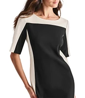 DKNY by Donna Karan Color Block Scuba Crepe Round Neck Short Sleeve Mini Dress