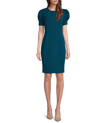 DKNY by Donna Karan Crepe Round Neck Short Puff Sleeve Dress