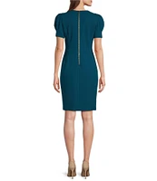 DKNY by Donna Karan Crepe Round Neck Short Puff Sleeve Dress