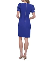 DKNY by Donna Karan Crepe Round Neck Short Puff Sleeve Dress