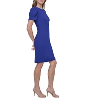 DKNY by Donna Karan Crepe Round Neck Short Puff Sleeve Dress