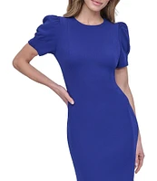 DKNY by Donna Karan Crepe Round Neck Short Puff Sleeve Dress