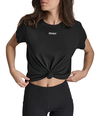 DKNY by Donna Karan Crew Neck Short Sleeve Knot Front Tee Shirt