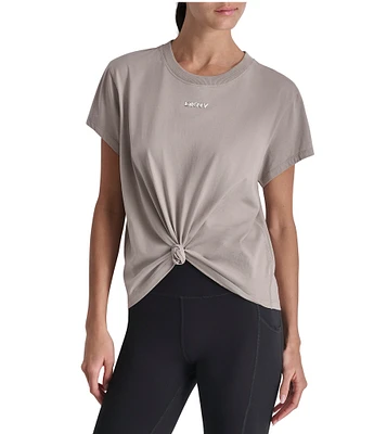 DKNY by Donna Karan Crew Neck Short Sleeve Knot Front Tee Shirt