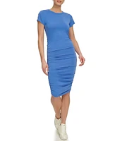 DKNY by Donna Karan Crew Neckline Short Sleeve Ruched Dress