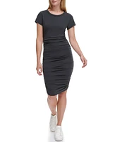 DKNY by Donna Karan Crew Neckline Short Sleeve Ruched Dress