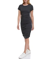 DKNY by Donna Karan Crew Neckline Short Sleeve Ruched Dress