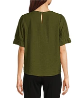 DKNY by Donna Karan Crinkle Roll Short Sleeve Crew Neck Top