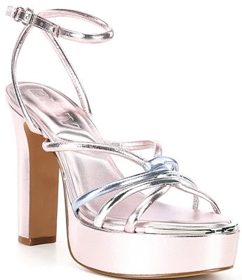 DKNY by Donna Karan Delicia Crinkle Metallic Leather Strappy Platform Sandals