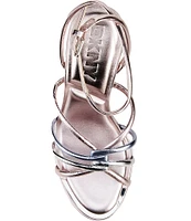 DKNY by Donna Karan Delicia Crinkle Metallic Leather Strappy Platform Sandals