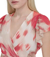 DKNY Donna Karan Petite Size V Neck Flutter Sleeve Tiered A Line Dress