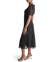 DKNY by Donna Karan Dotted V-Neck Short Sleeve Midi Dress