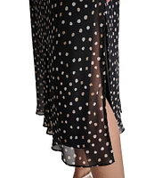 DKNY by Donna Karan Dotted V-Neck Short Sleeve Midi Dress