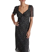 DKNY by Donna Karan Dotted V-Neck Short Sleeve Midi Dress