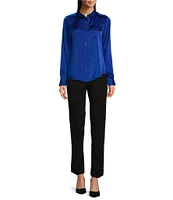 DKNY by Donna Karan Faux Suede Long Sleeve Point Collar Button Front Shirt