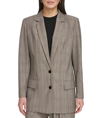 DKNY by Donna Karan Glen Plaid Notch Lapel Long Sleeve Coordinating Button Front Blazer