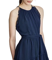 DKNY by Donna Karan Halter Neck Sleeveless Ruffle Tie Belt Mini Dress