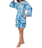 DKNY Hazy Print 3/4 Sleeve Satin Short Robe