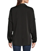 DKNY by Donna Karan Jacquard Point Collar Long Sleeve Tie Front Blouse