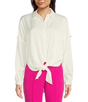 DKNY by Donna Karan Jacquard Point Collar Long Sleeve Tie Front Blouse